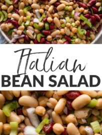 This cheery Italian bean salad is ultra-simple to make, with everyday ingredients and flavors that only improve with a few hours in the fridge. Creamy beans dreamily contrast crunchy red onion and celery, while an easy dressing renders every bite both tangy and sweet. It's truly perfect for all your BBQ, potluck, and breezy summer dining needs.