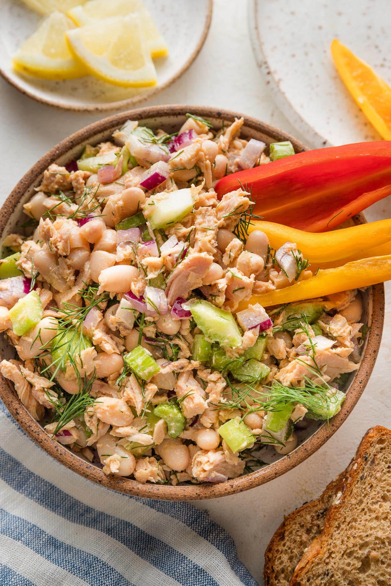 Fresh lemon and bright dill are the perfect seasonings to lift an everyday tuna salad from good to great. With a tangy yet light Greek yogurt-based dressing and plenty of crisp veggies for texture, this lemon dill tuna salad is a reliable lunch you can pile over salad greens, into a sandwich, or scoop up with crackers for simple satisfaction.