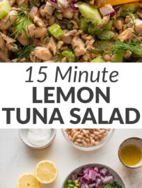 Fresh lemon and bright dill are the perfect seasonings to lift an everyday tuna salad from good to great. With a tangy yet light Greek yogurt-based dressing and plenty of crisp veggies for texture, this lemon dill tuna salad is a reliable lunch you can pile over salad greens, into a sandwich, or scoop up with crackers for simple satisfaction.