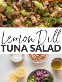 Fresh lemon and bright dill are the perfect seasonings to lift an everyday tuna salad from good to great. With a tangy yet light Greek yogurt-based dressing and plenty of crisp veggies for texture, this lemon dill tuna salad is a reliable lunch you can pile over salad greens, into a sandwich, or scoop up with crackers for simple satisfaction.