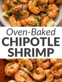 Oven-baked chipotle shrimp are smoky, tangy, and pack a kick thanks to the magic of adobo sauce mingled with a simple spice blend. While many similar recipes call for pan-fried shrimp, I find the oven method so great for reliably turning out plump shrimp with minimal effort, giving you a deliciously versatile and batch-friendly protein to tuck into tacos or pile into bowls with all the Tex-Mex toppings you love.