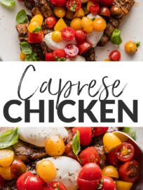 This delightful dinner turns a classic Caprese into a satisfying main course, with balsamic-marinated chicken breasts, creamy mozzarella, and generous spoonfuls of cherry tomatoes. It's sweet, tangy, and oh-so-simple to make, especially convenient because you can prep the chicken ahead of time, then assemble in a flash come dinnertime.