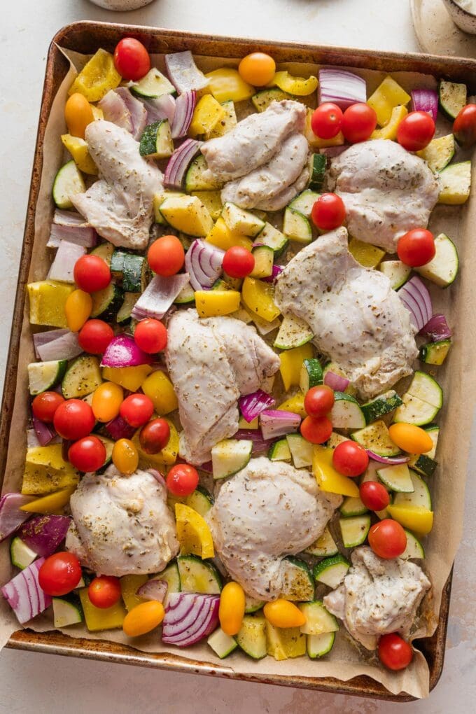 Cherry tomatoes added to pan halfway through.