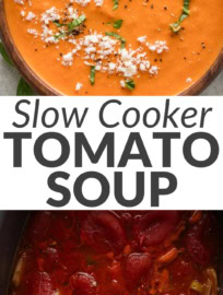 This Crockpot tomato soup turns out creamy and rich every time, includes a few semi-secret veggies for good measure, and marries a comfort food favorite with all the set and forget convenience of any slow cooker meal. You'll be happy to have this one waiting for you at home; add grilled cheese and call it a night!