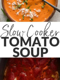 This Crockpot tomato soup turns out creamy and rich every time, includes a few semi-secret veggies for good measure, and marries a comfort food favorite with all the set and forget convenience of any slow cooker meal. You'll be happy to have this one waiting for you at home; add grilled cheese and call it a night!