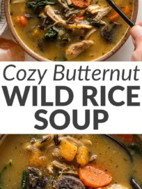 This butternut squash wild rice soup with chicken, carrots, kale, and more answers the call for a cozy and deeply nourishing fall bowl. Toss it together in about 15 minutes, then let it simmer away. The chicken, veggies, and a poor man's roux work together to infuse the broth with body and flavor, and the end result is a truly satisfying soup good for body and soul.