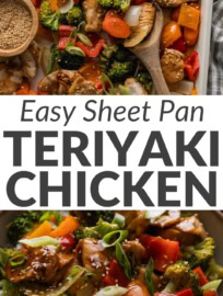 Choose this quick and easy teriyaki chicken sheet pan any time you need a weeknight winner! With tender bites of chicken and a rainbow of oven-roasted veggies, it stays especially kid-friendly with a sweet and savory homemade teriyaki glaze. It's the type of meal that can entice even littles who may need coaxing, but delicious enough that you'll want the leftovers for your own lunch, too!