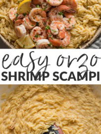 This one pot shrimp scampi orzo mixes tender nuggets of pasta, juicy pan-seared shrimp, and the bright, buttery, citrus flair of traditional shrimp scampi. It feels and tastes a little fancy but comes together all in one skillet, so it's easy on the cook and the clean-up crew, too. Great for weeknights, date nights, and more!